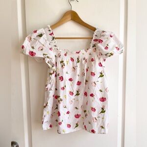J.Crew Smocked cotton poplin pajama TOP in rosebud floral Size Small EUC